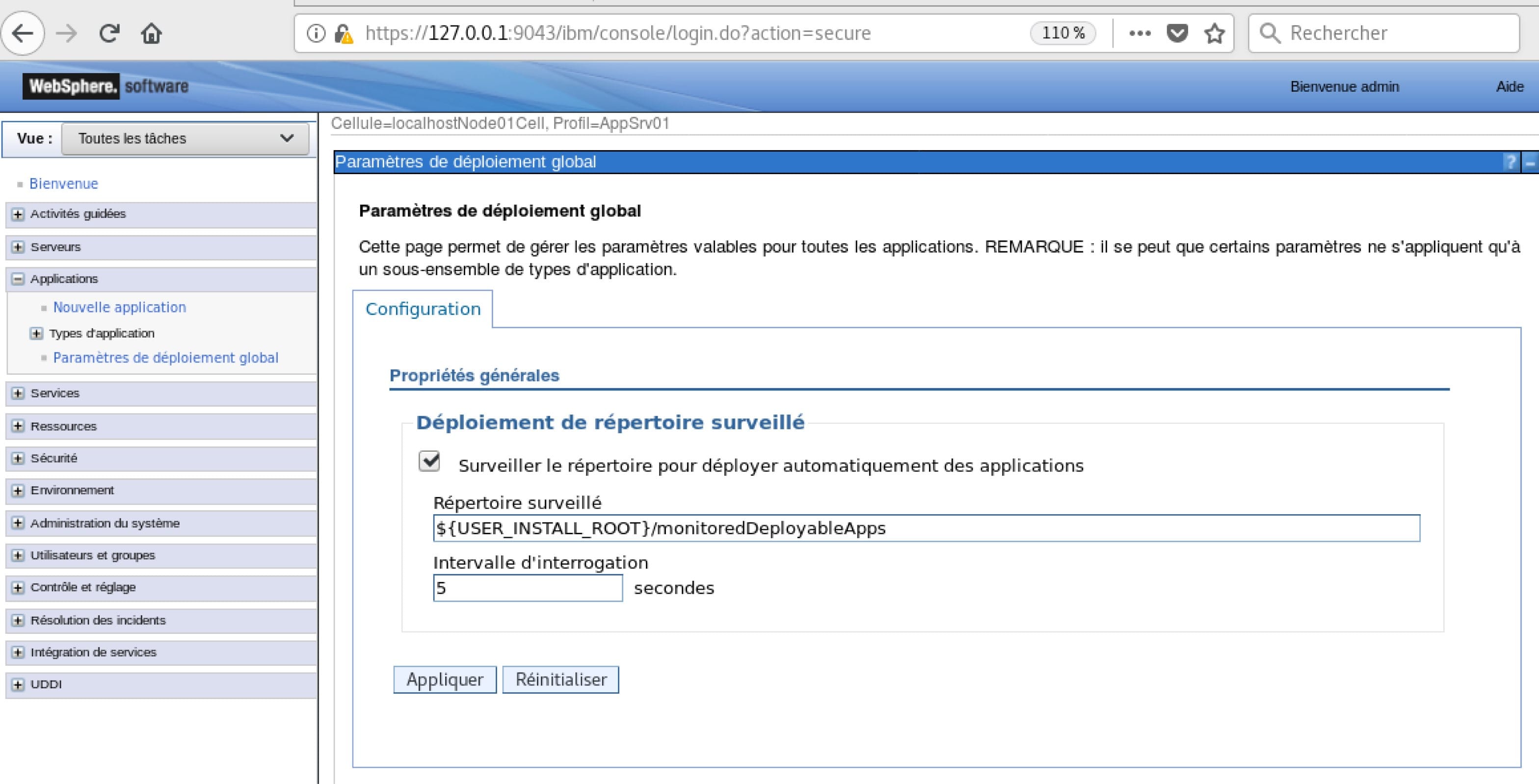 Applications > Paramètres de déploiement global.